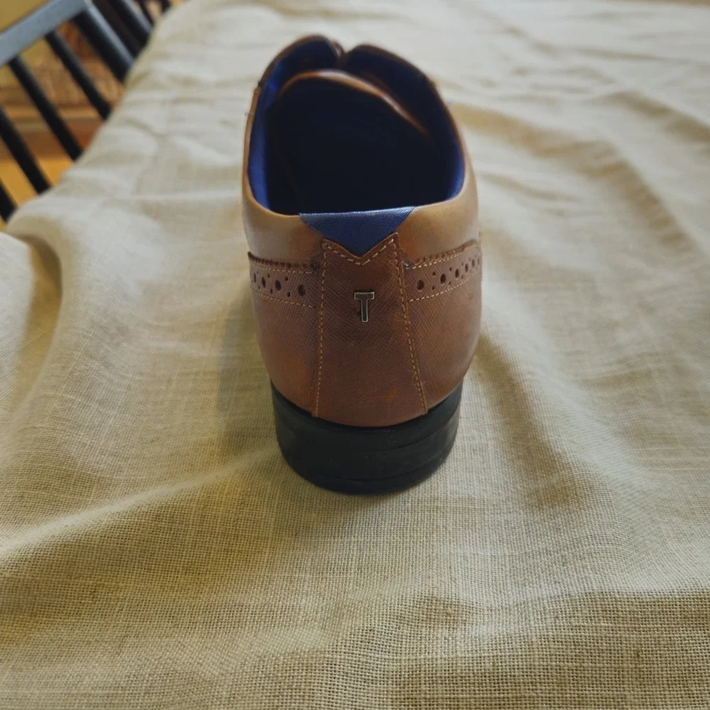 Ted Baker Mens Cognac Brown Leather Wingtip Brogue Oxford Shoes Size US 10 Luxe‎